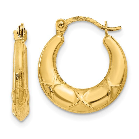 14kt Yellow Gold Hollow X Hoop Earrings