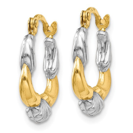 14kt & Rhodium Hollow Scalloped Hoop Earrings