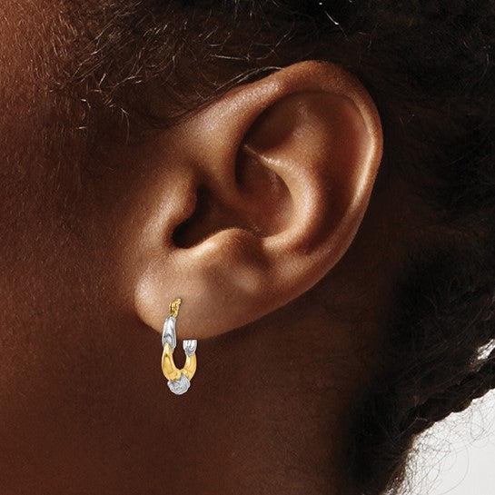 14kt & Rhodium Hollow Scalloped Hoop Earrings