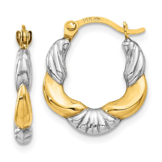 14kt & Rhodium Hollow Scalloped Hoop Earrings