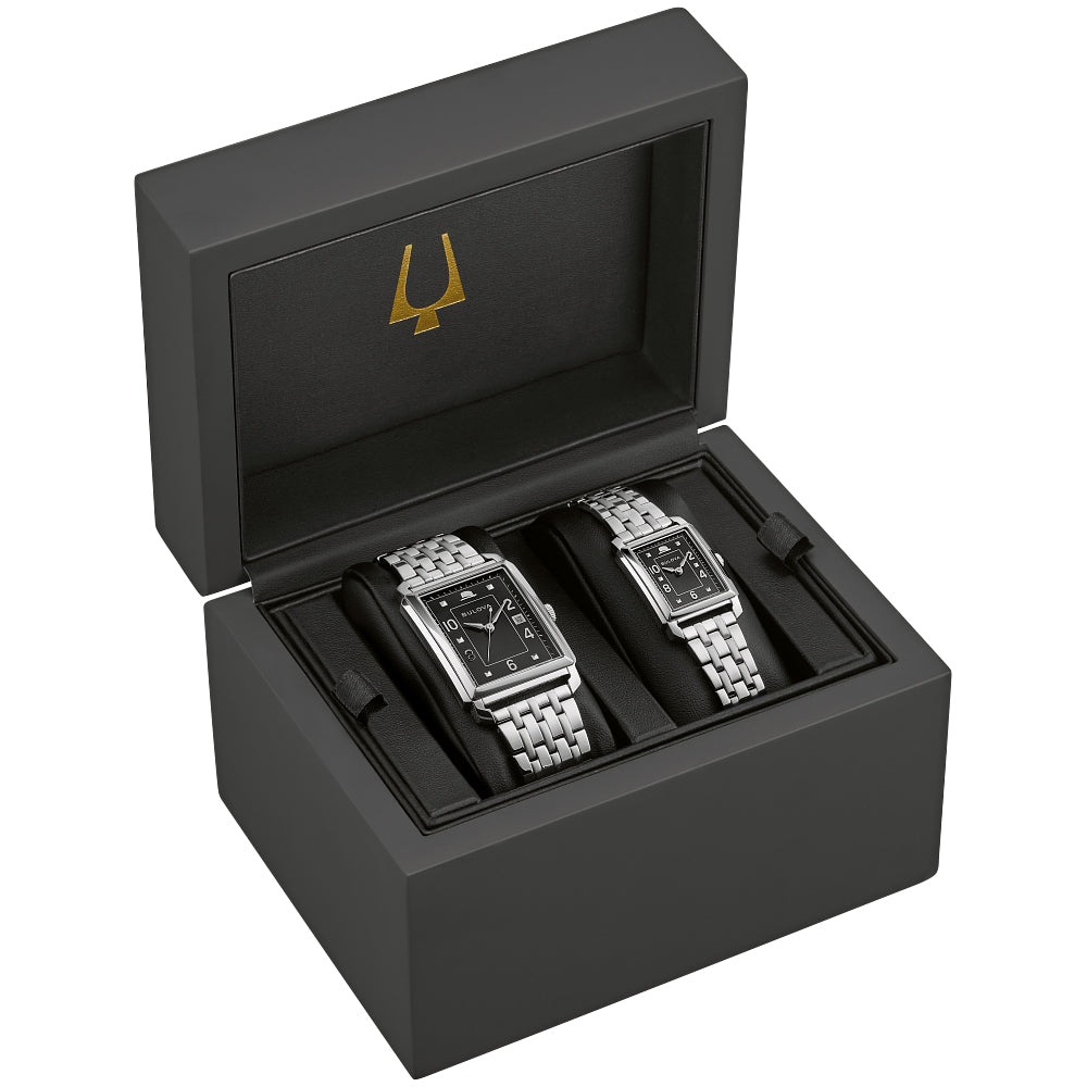 Bulova Frank Sinatra 'The Very Thought of You' Collection Rectangular Black Dial Watch Gift Set (Model: 96X166)