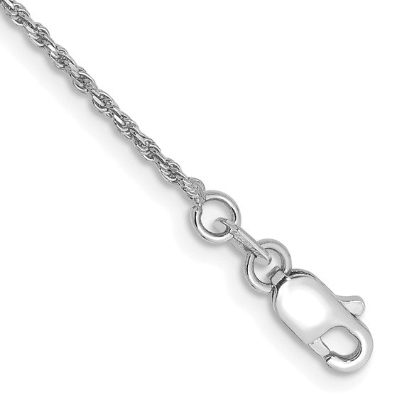 14kt White Gold 9 inch 1.15mm Diamond-cut Machine Made Rope with Lobster Clasp Chain Anklet