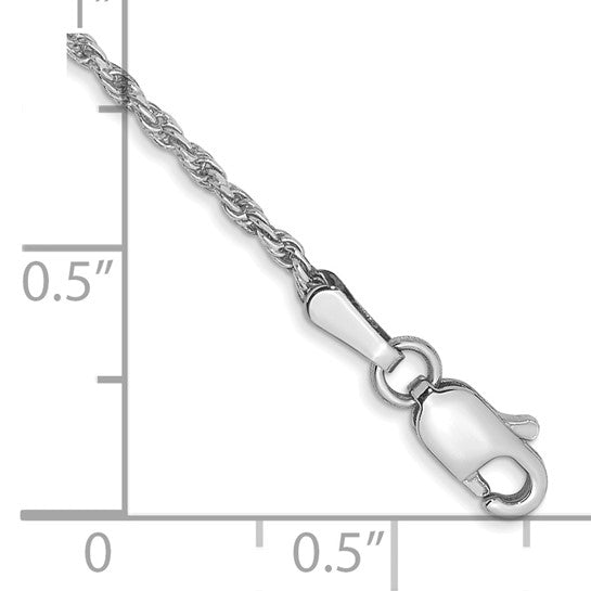 14KT White Gold 9 inch 1.3mm Diamond-cut Machine Made Rope with Lobster Clasp Chain Anklet