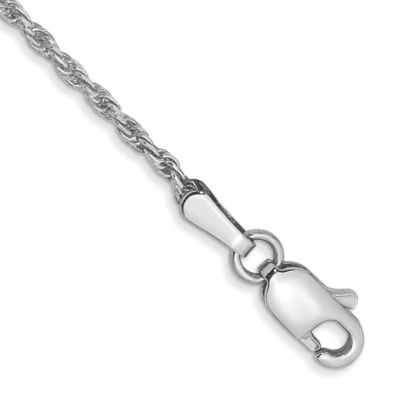 14KT White Gold 9 inch 1.3mm Diamond-cut Machine Made Rope with Lobster Clasp Chain Anklet