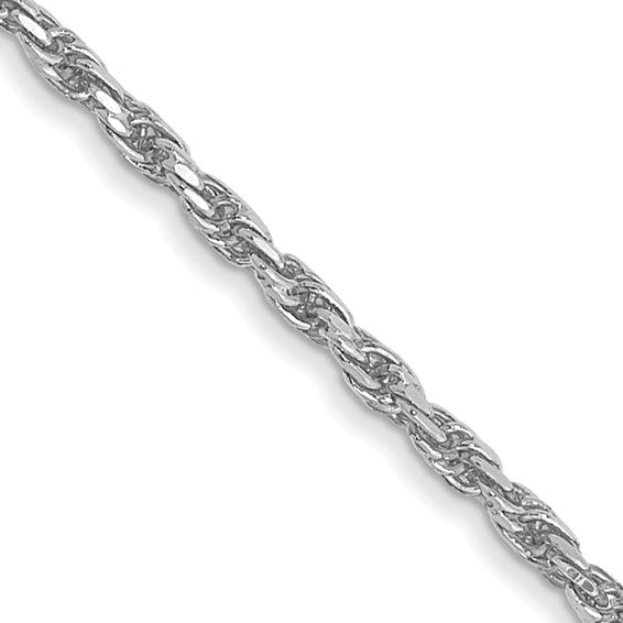 14KT White Gold 24 inch 1.3mm Diamond-cut Machine Made Rope with Lobster Clasp Chain Chain