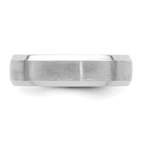 14kt White Gold 6mm Heavyweight Comfort Fit Brushed Satin with Polished Beveled Edge Wedding Band Size 8