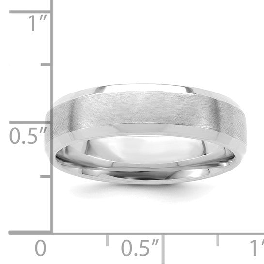 14kt White Gold 6mm Heavyweight Comfort Fit Brushed Satin with Polished Beveled Edge Wedding Band Size 8
