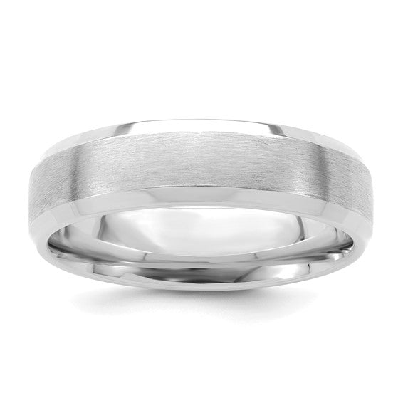 14kt White Gold 6mm Heavyweight Comfort Fit Brushed Satin with Polished Beveled Edge Wedding Band Size 8