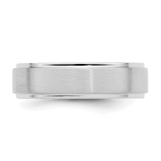 14kt White Gold 6mm Heavyweight Comfort Fit Brushed Satin/Polished Stepped Edge Wedding Band Size 13