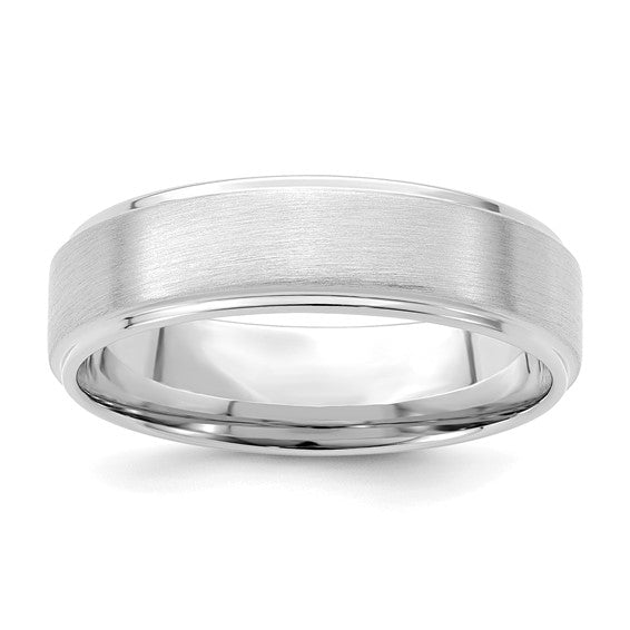 14kt White Gold 6mm Heavyweight Comfort Fit Brushed Satin/Polished Stepped Edge Wedding Band Size 13
