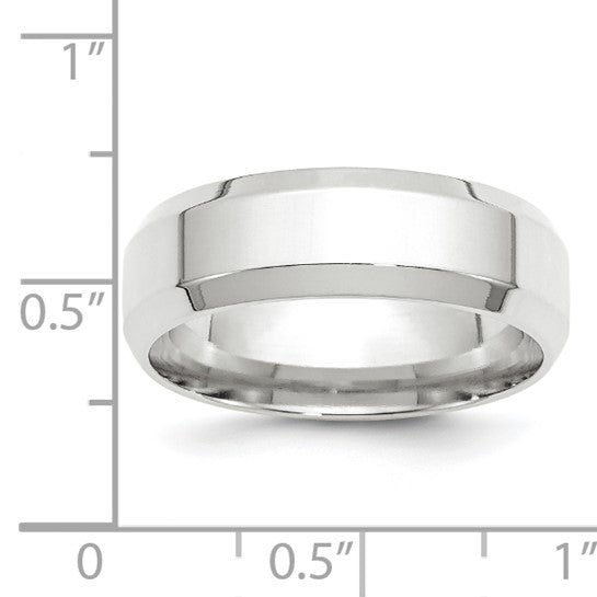 14kt White Gold 7mm Beveled Edge Comfort Fit Wedding Band Size 9