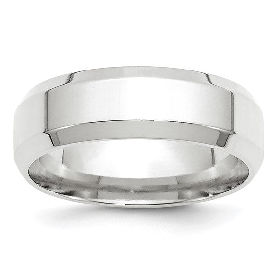 14kt White Gold 7mm Beveled Edge Comfort Fit Wedding Band Size 9