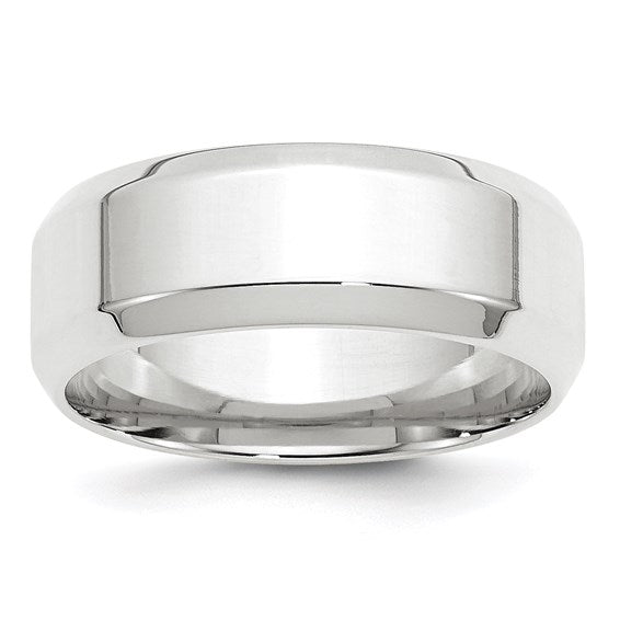14kt White Gold 8mm Beveled Edge Comfort Fit Wedding Band Size 9.5