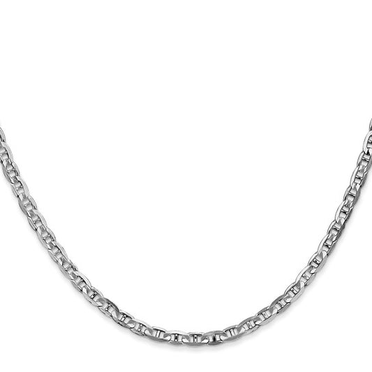 14KT White Gold 24 inch 3mm Concave Anchor with Lobster Clasp Chain