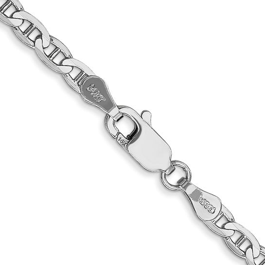 14KT White Gold 16 inch 3mm Concave Anchor with Lobster Clasp Chain