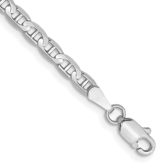 14KT White Gold 7 inch 3mm Concave Anchor with Lobster Clasp Bracelet