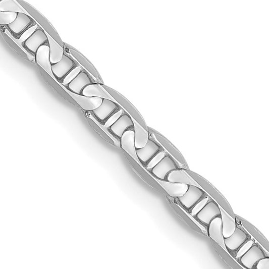 14KT White Gold 24 inch 3mm Concave Anchor with Lobster Clasp Chain