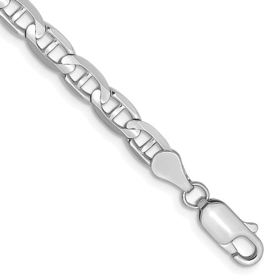 14KT White Gold 7 inch 4.5mm Concave Anchor with Lobster Clasp Bracelet