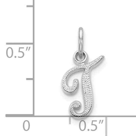 14KT White Gold Casted Script Letter T Initial Charm