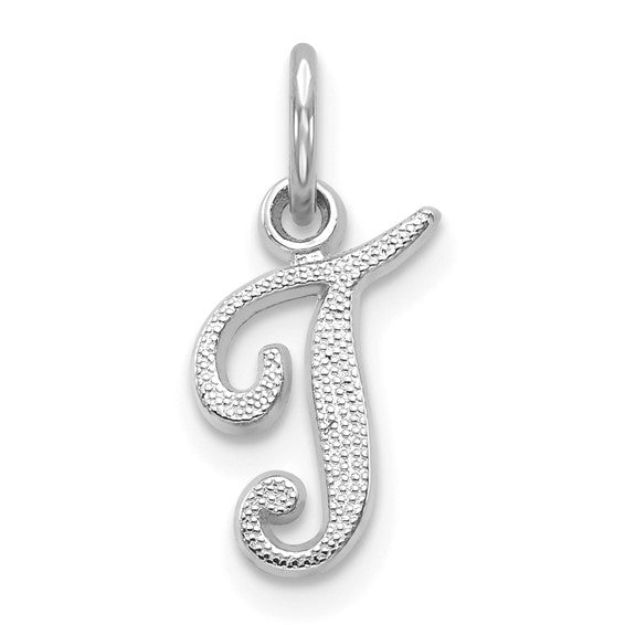14KT White Gold Casted Script Letter T Initial Charm