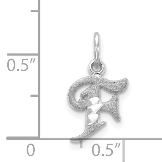 14KT White Gold Diamond-cut Letter F Initial Charm