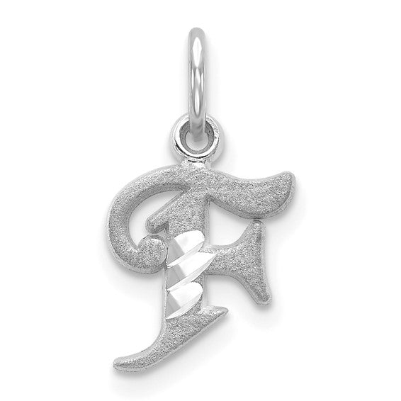 14KT White Gold Diamond-cut Letter F Initial Charm