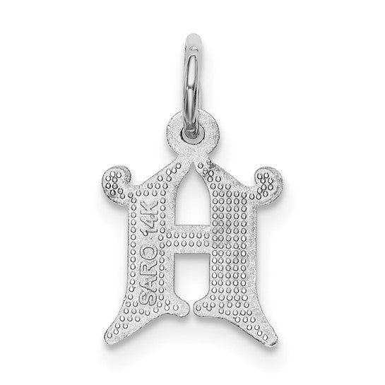 14KT White Gold Diamond-cut Letter H Initial Charm