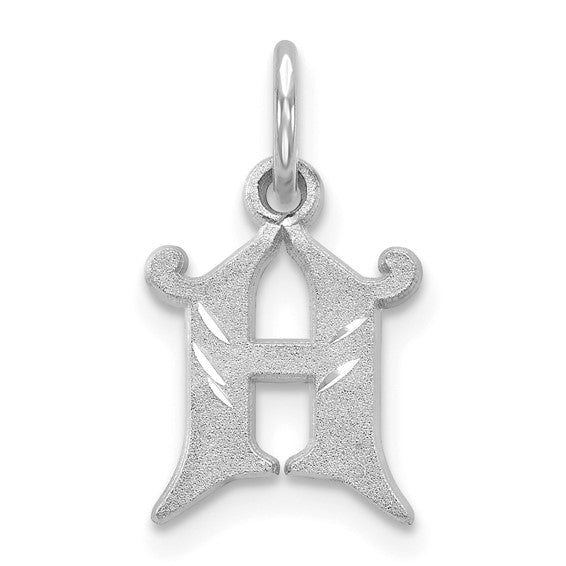 14KT White Gold Diamond-cut Letter H Initial Charm