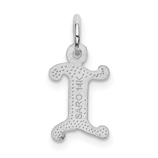 14KT White Gold Diamond-cut Letter I Initial Charm