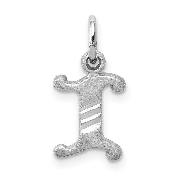 14KT White Gold Diamond-cut Letter I Initial Charm