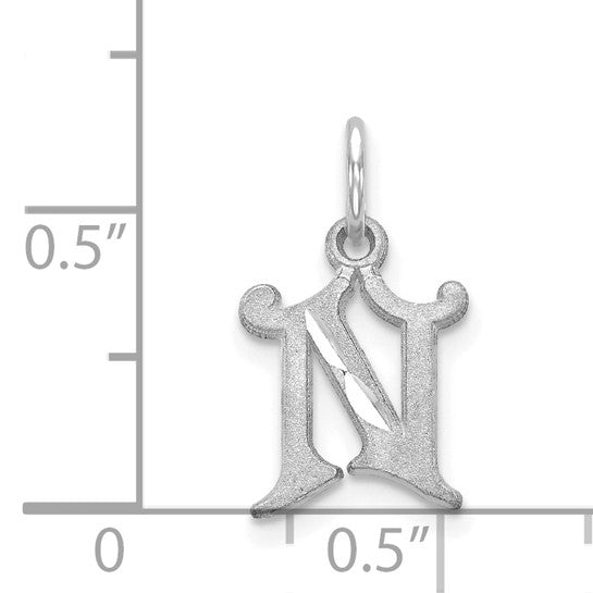 14KT White Gold Diamond-cut Letter N Initial Charm