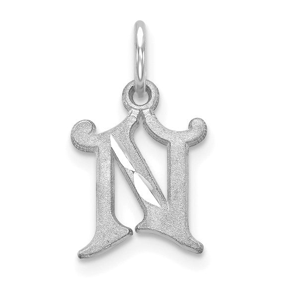 14KT White Gold Diamond-cut Letter N Initial Charm