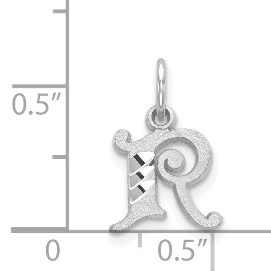 14KT White Gold Diamond-cut Letter R Initial Charm