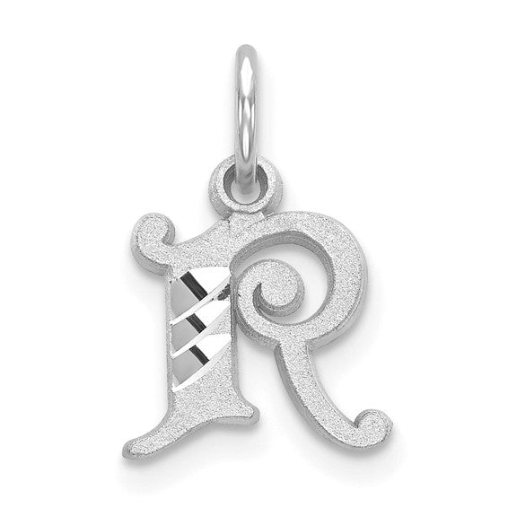 14KT White Gold Diamond-cut Letter R Initial Charm