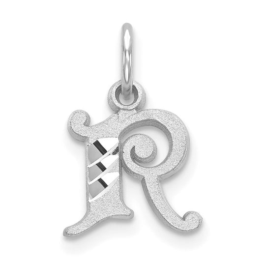 14KT White Gold Diamond-cut Letter R Initial Charm