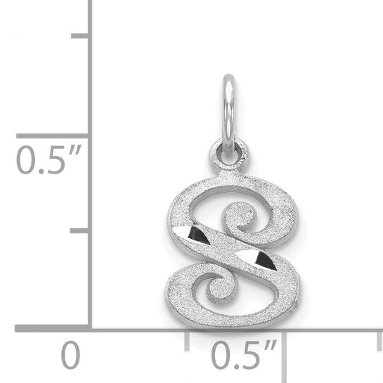14KT White Gold Diamond-cut Letter S Initial Charm