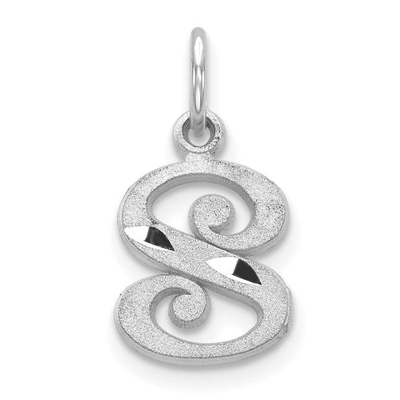 14KT White Gold Diamond-cut Letter S Initial Charm