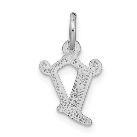 14KT White Gold Diamond-cut Letter V Initial Charm