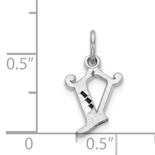 14KT White Gold Diamond-cut Letter V Initial Charm