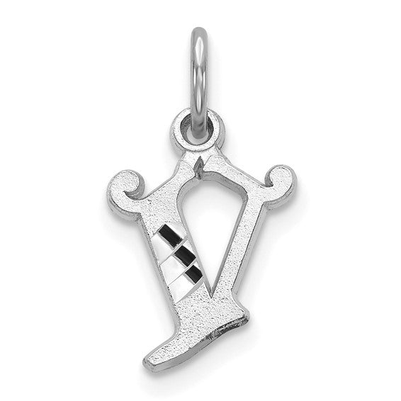14KT White Gold Diamond-cut Letter V Initial Charm