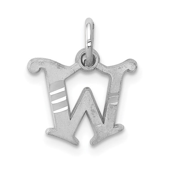 14KT White Gold Diamond-cut Letter W Initial Charm