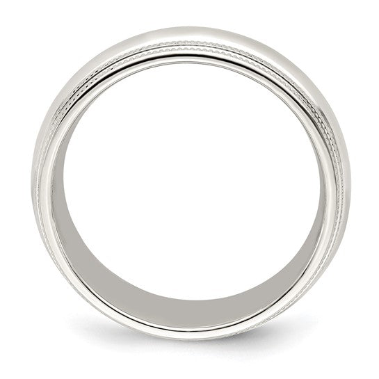 14kt White Gold 7mm Double Milgrain Comfort Fit Wedding Band Size 14