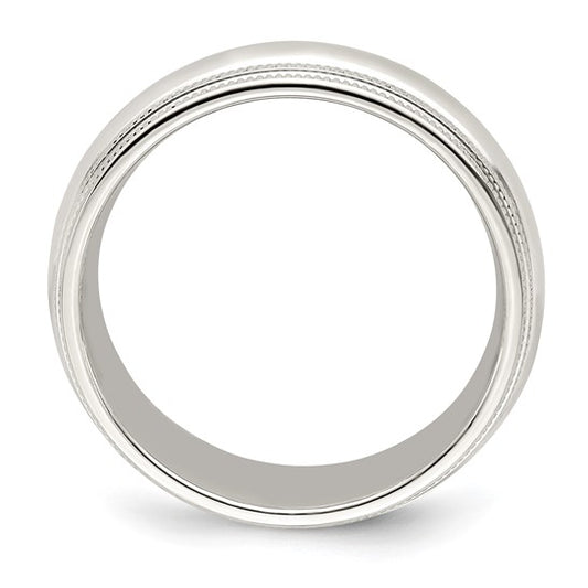 14kt White Gold 7mm Double Milgrain Comfort Fit Wedding Band Size 14