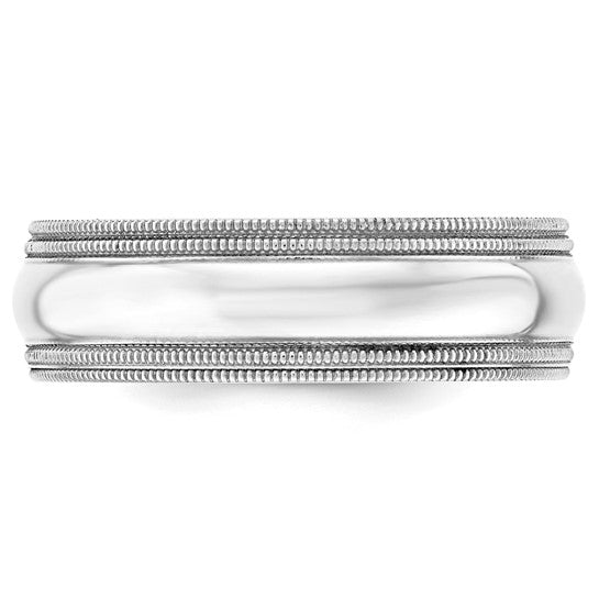 14kt White Gold 7mm Double Milgrain Comfort Fit Wedding Band Size 4.5