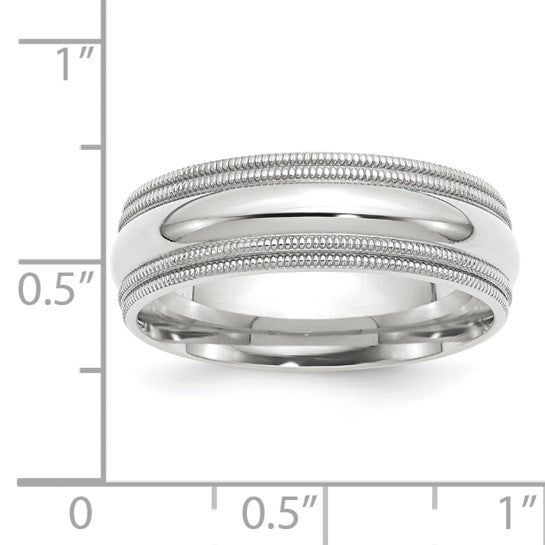 14kt White Gold 7mm Double Milgrain Comfort Fit Wedding Band Size 14