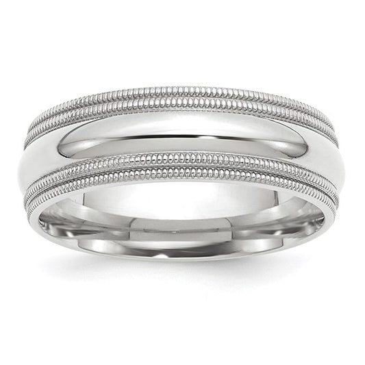 14kt White Gold 7mm Double Milgrain Comfort Fit Wedding Band Size 4.5
