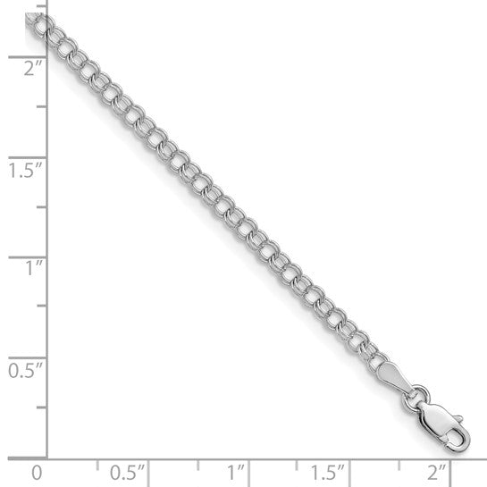 14kt White Gold 3mm Solid Double Link Charm Bracelet