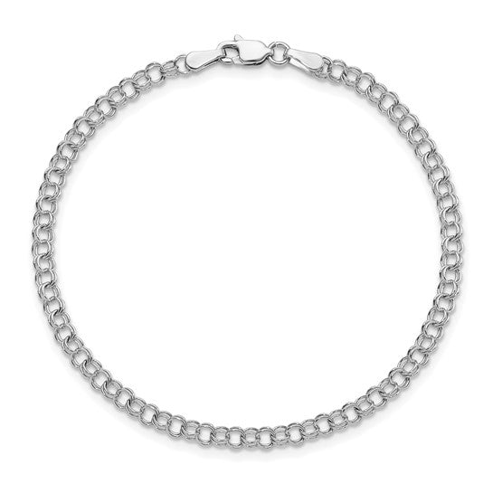 14kt White Gold 3.5mm Solid Double Link Charm Bracelet