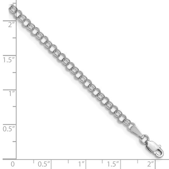 14kt White Gold 3.5mm Solid Double Link Charm Bracelet