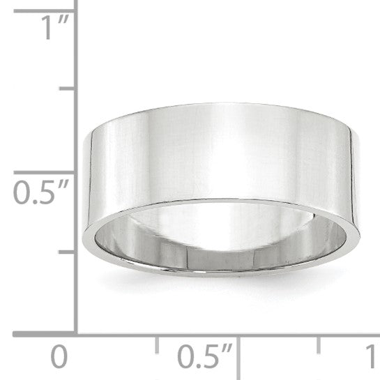 14kt White Gold 8mm Lightweight Flat Wedding Band Size 4.5